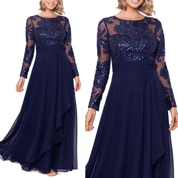 XSCAPE
shimmer Embroidered-bodice navy blue Dress Gown size 8 or 10 or 12 - Picture 3 of 15